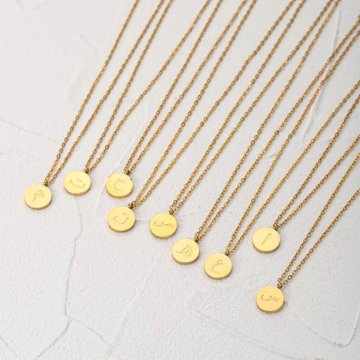 Arabic Letter Necklace - gold coin pendants engraved with Arabic letters